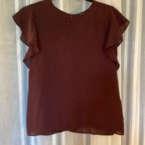Ann Taylor Flutter Sleeve Blouse - Maroon